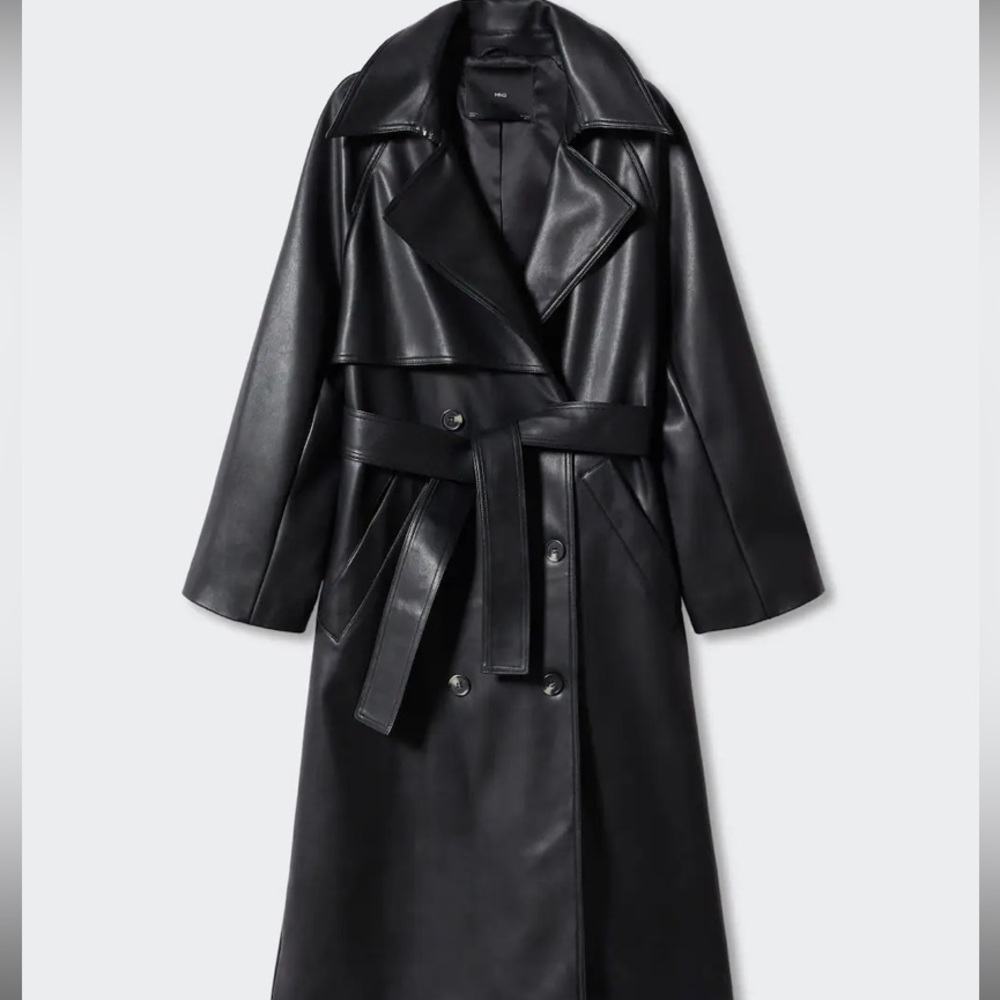 New* MANGO Oversize leather-effect trench coat